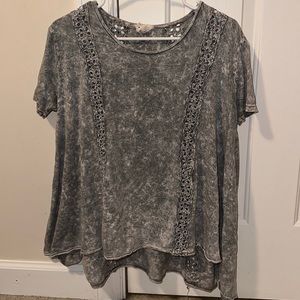 PPLA acid wash eyelet short sleeve top